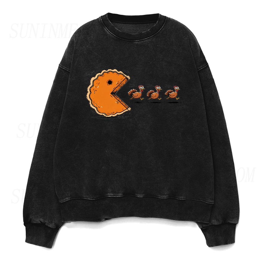 Funny Pumpkin Pie Chasing Turkeys Unisex Crewneck Sweatshirt