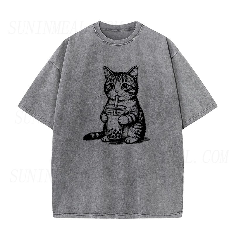 Cute Cat Drinking Bubble Tea Unisex Tee