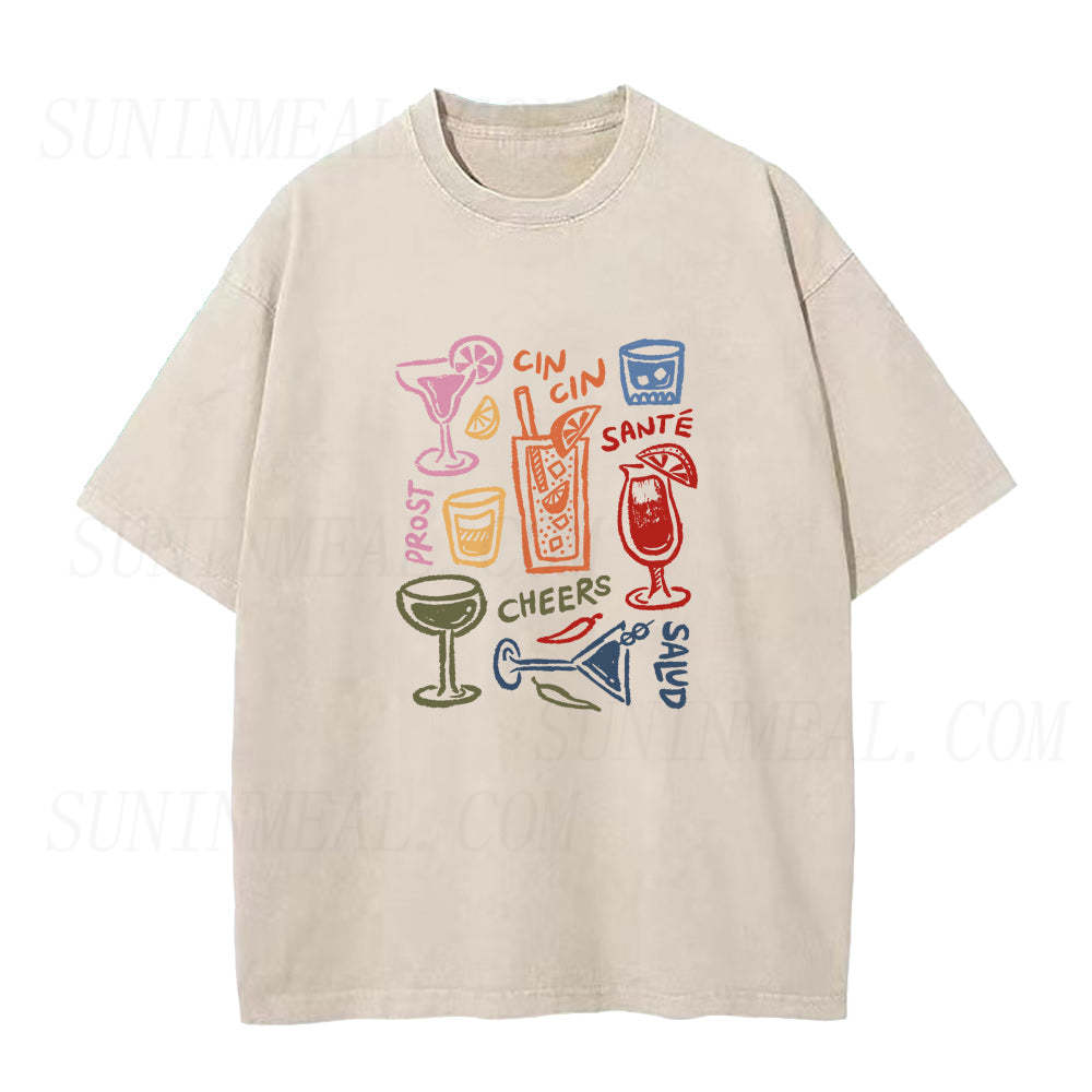 ワイングラスドリンクユニセックスTシャツ