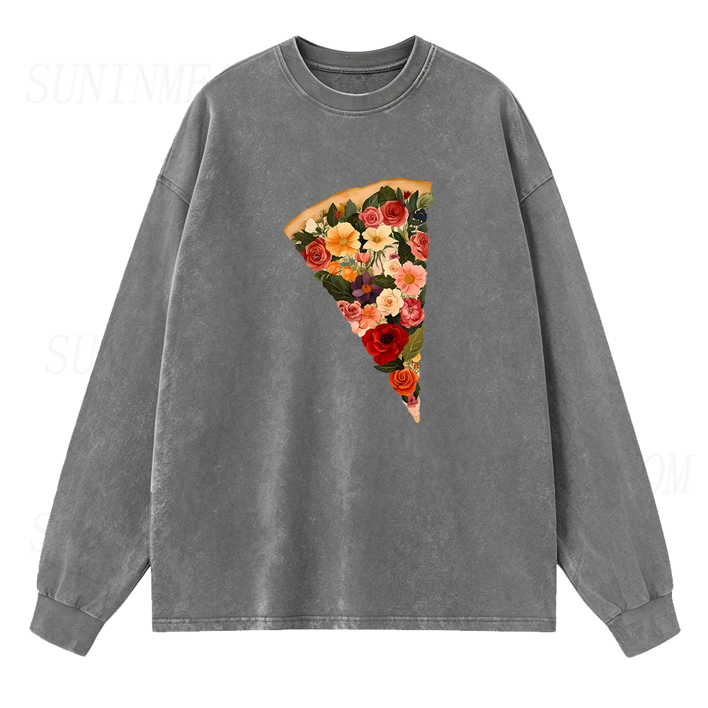 Flowers Pizza Long Sleeve Unisex Tee