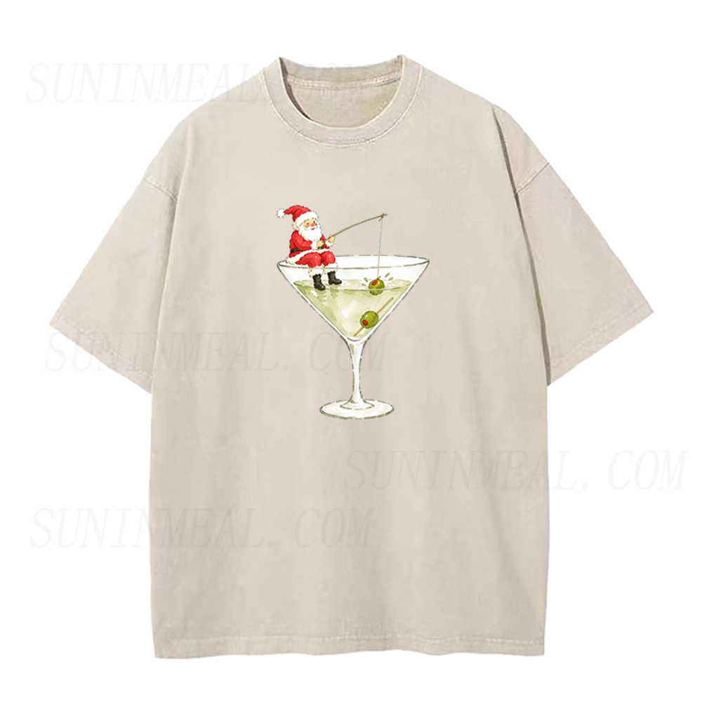 Funny Santa Martini Cocktail Graphic Unisex Tee