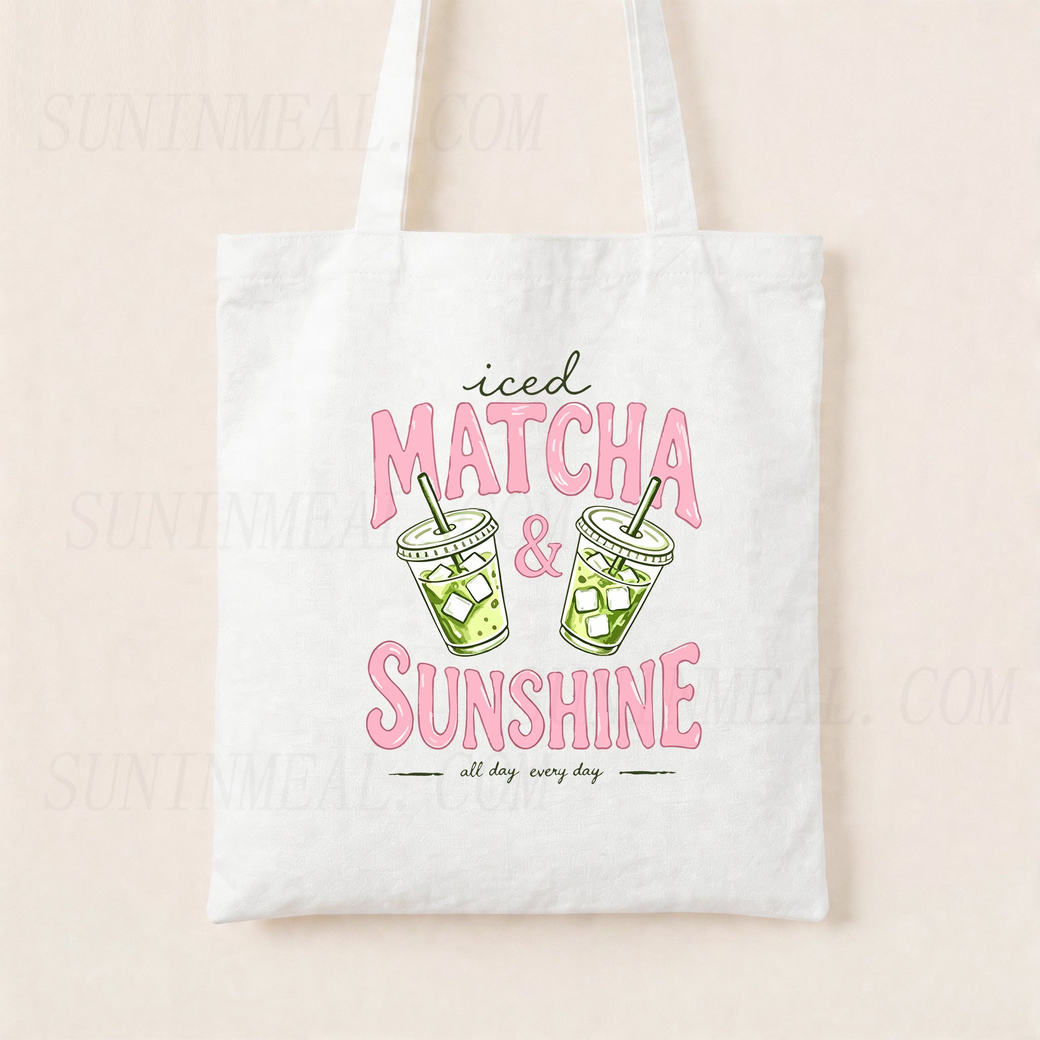 Iced Matcha & Sunshine Canvas Tote Bag