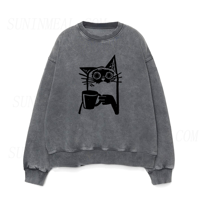 Cat Drinking Coffee Unisex Crewneck Sweatshirt