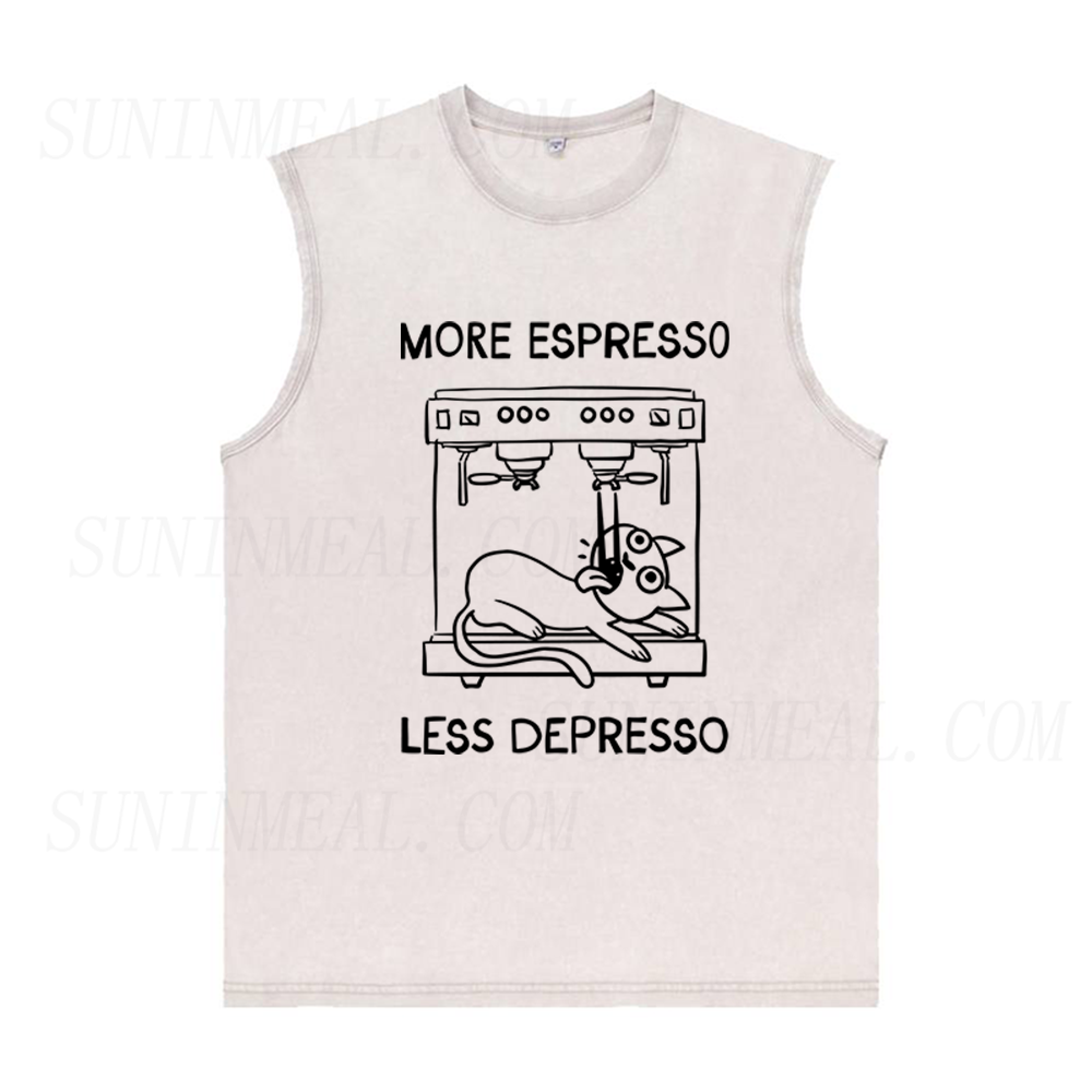 More Espresso Less Depresso Cat Coffee Unisex Tank Top