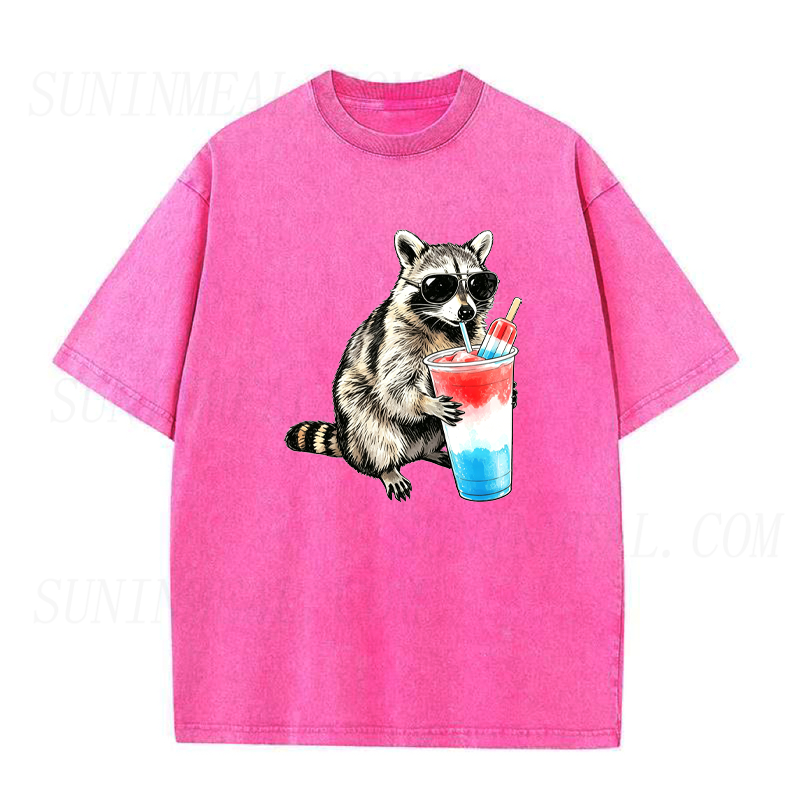 4th of July Raccoon Drinking Patriotic Slushie Unisex Tee
