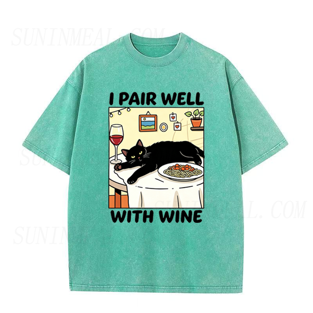 I Pair Well With Wine Black Cat Unisex Tee