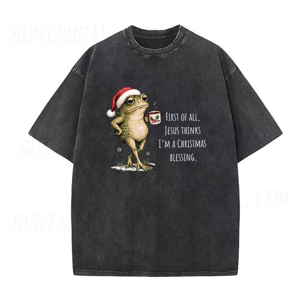 Funny Christmas Frog With Coffee Unisex Tee