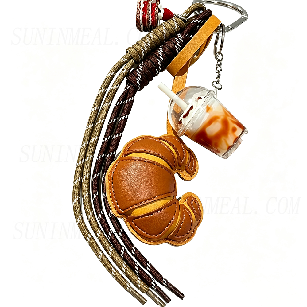 Croissant & Coffee Cup Bag Charm Keychain