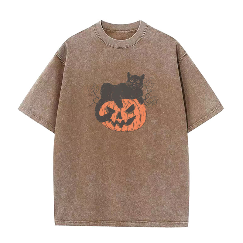 Black Cat on Pumpkin Unisex Tee