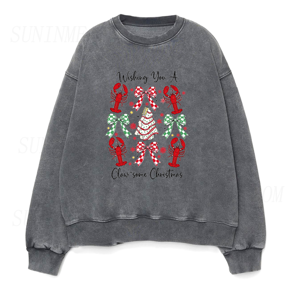 Claw-some Christmas Lobster Coquette Bow Unisex Crewneck Sweatshirt