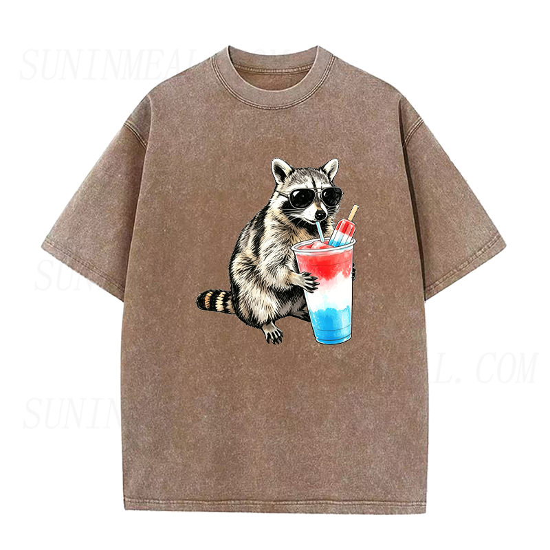 4th of July Raccoon Drinking Patriotic Slushie Unisex Tee