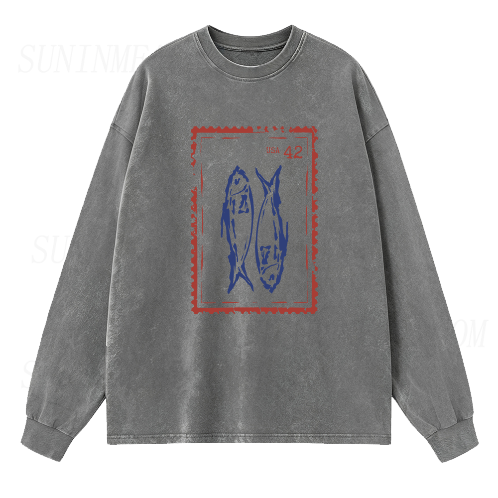 Fish Vintage Stamp Long Sleeve Unisex Tee