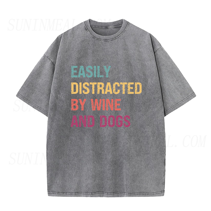 Easily Distracted by Wine Dogs Unisex Tee