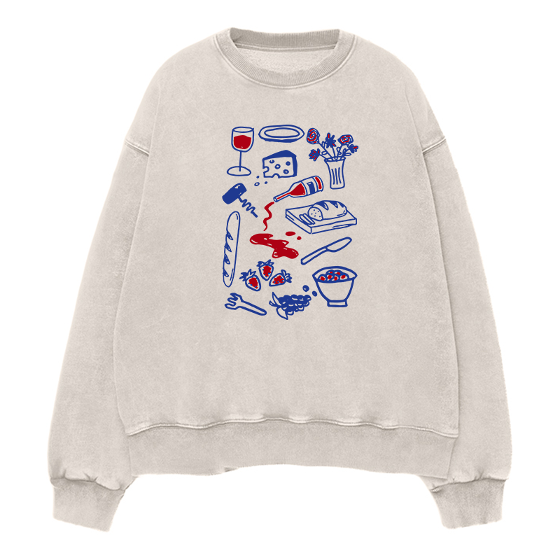 Wine Cheese Baguette and Fruits Unisex Crewneck Sweatshirt