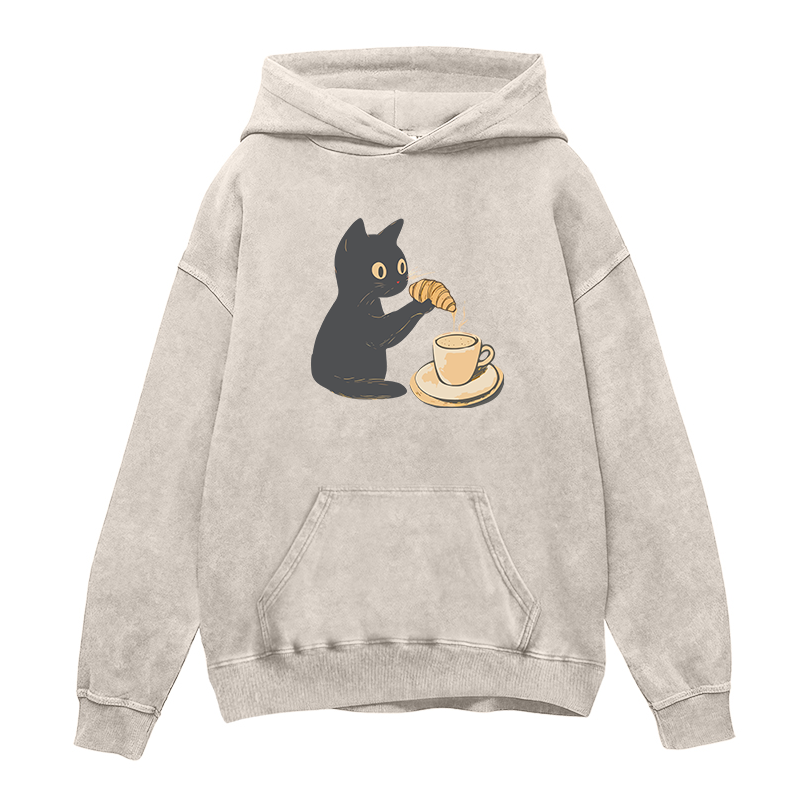 Cat Dipping Croissant in Coffee Unisex Hoodie