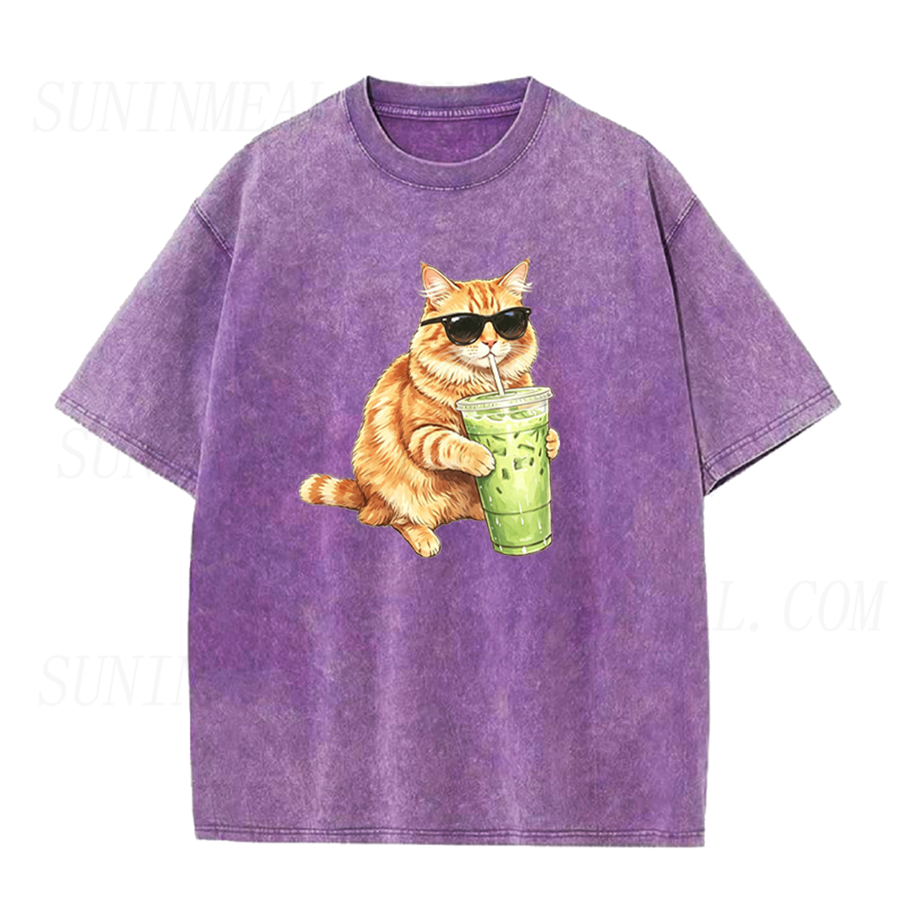 Funny Cat Drinking Matcha Unisex Tee
