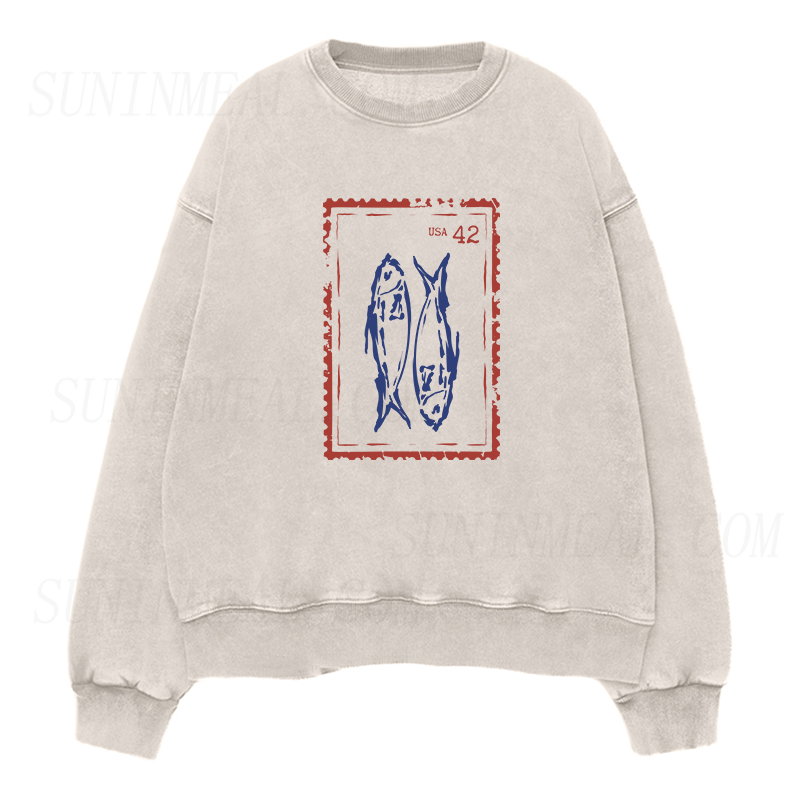 Fish Vintage Stamp Unisex Crewneck Sweatshirt
