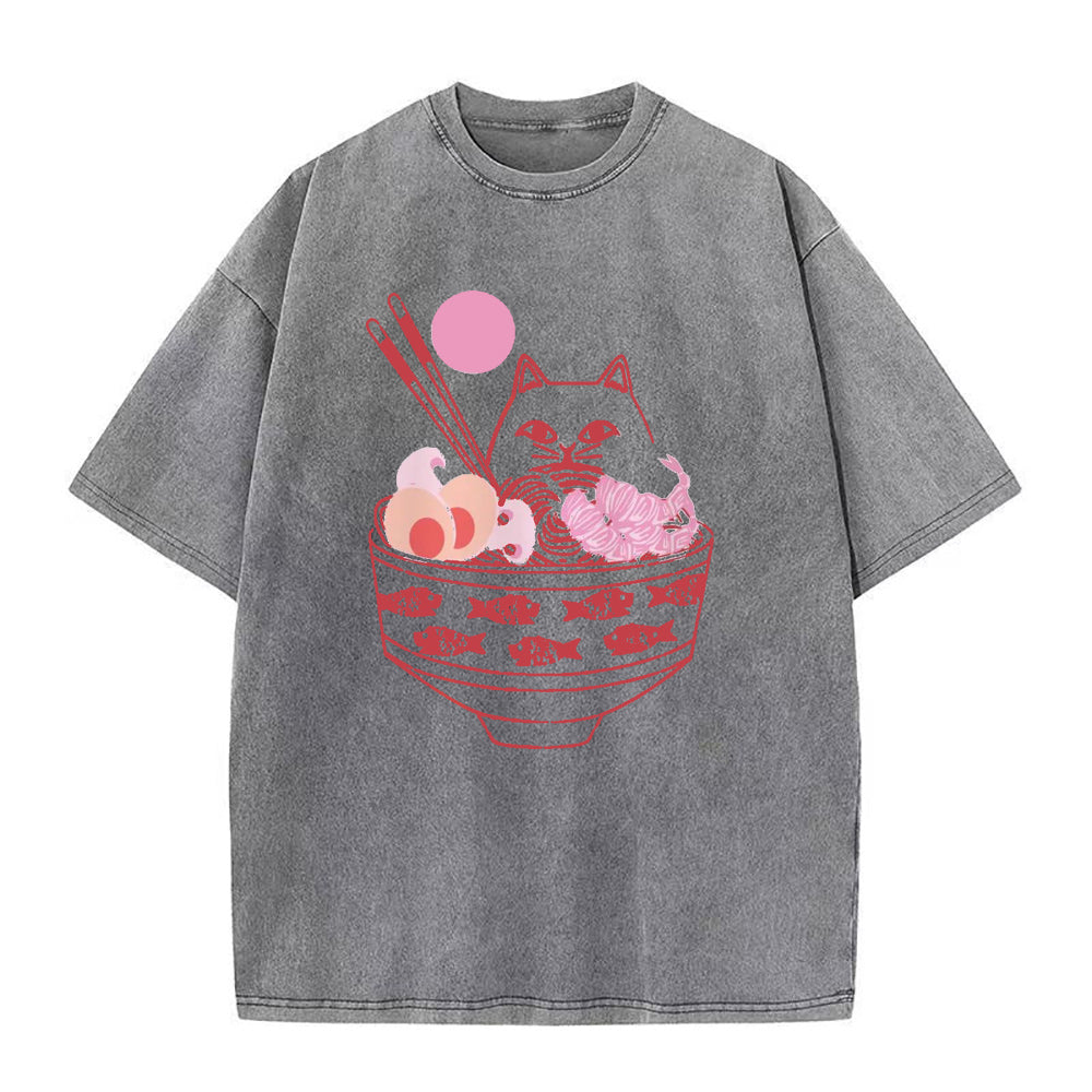 猫の麺ユニセックスTシャツ