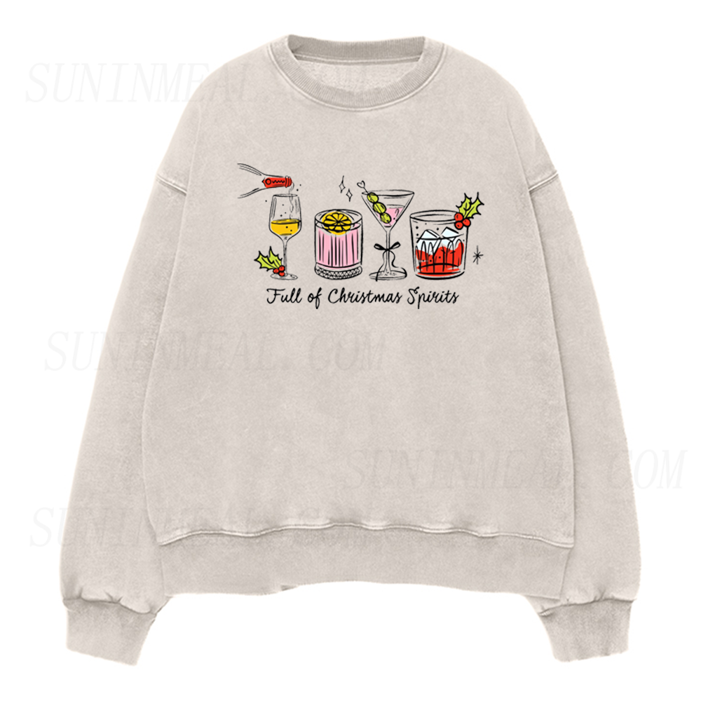 Full of Christmas Spirits Retro Cocktail Graphic Unisex Crewneck Sweatshirt