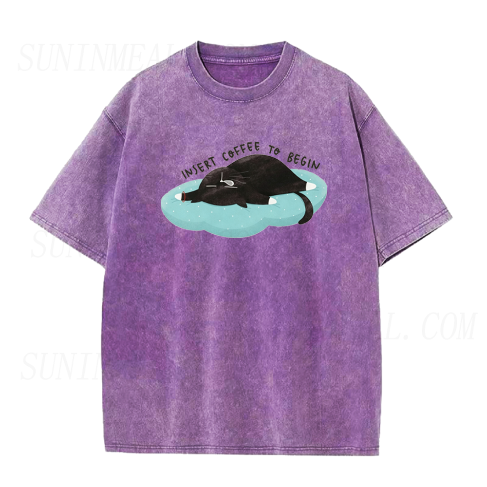 Insert Coffee To Begin Sleepy Black Cat Unisex Tee