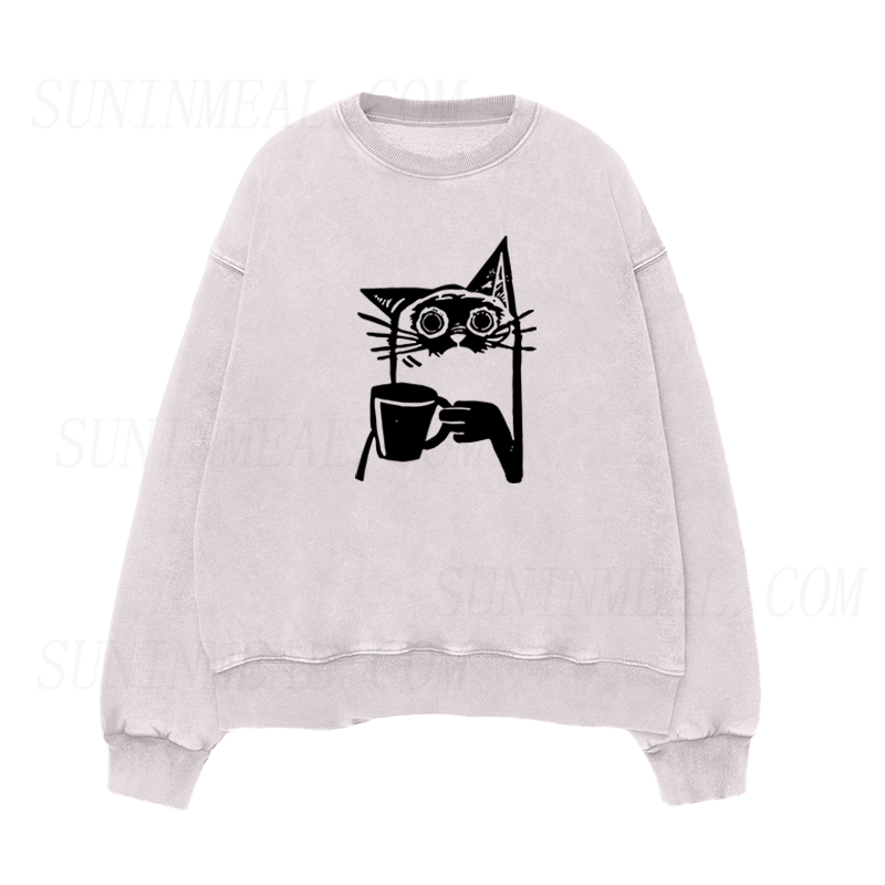 Cat Drinking Coffee Unisex Crewneck Sweatshirt