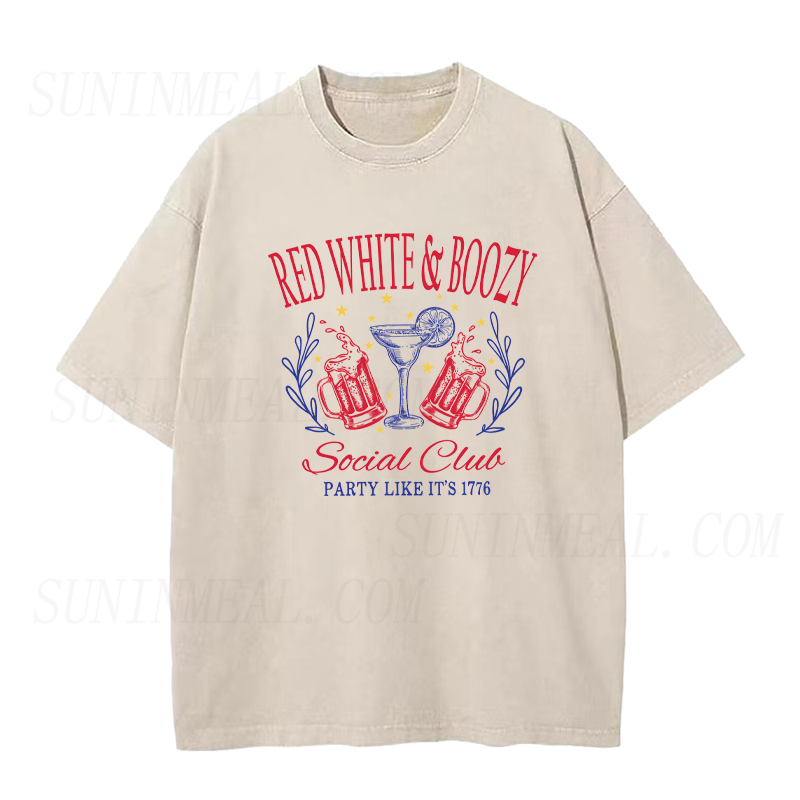 Funny 4th of July  Red White & Boozy Social Club Unisex Tee