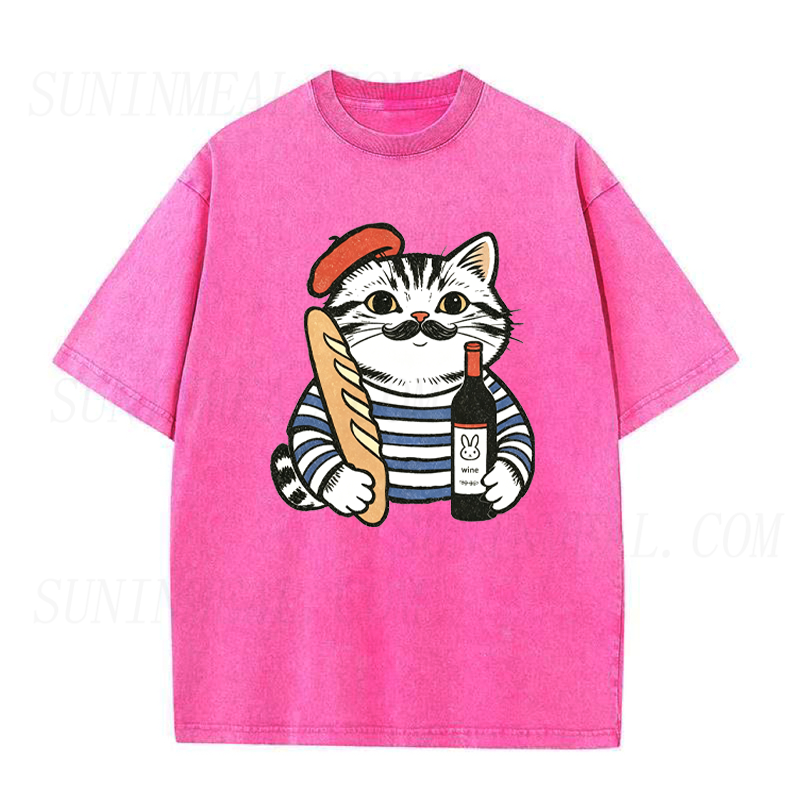 Cat with Baguette & Wine Unisex Tee
