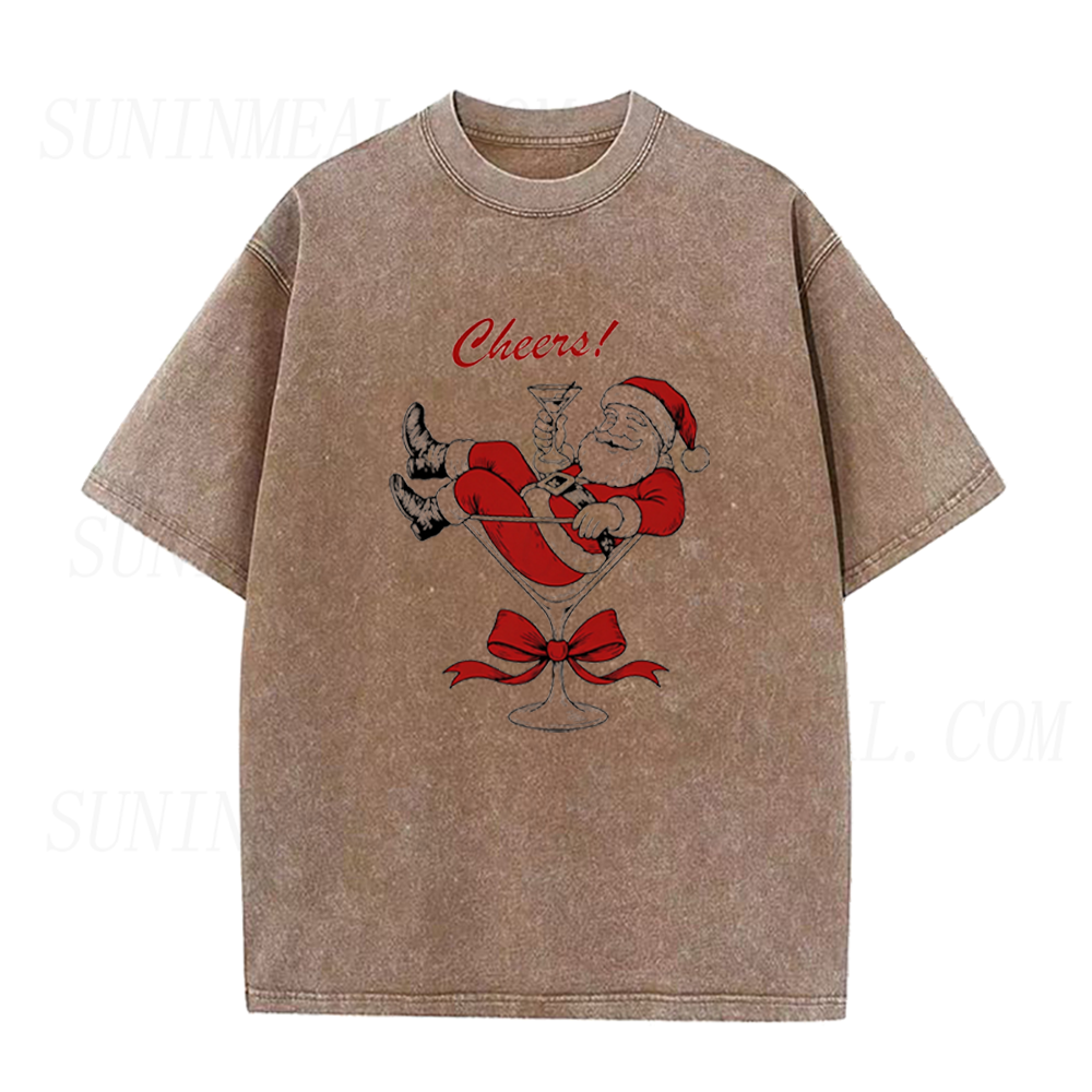 Funny Santa Martini Christmas Cheers Unisex Tee