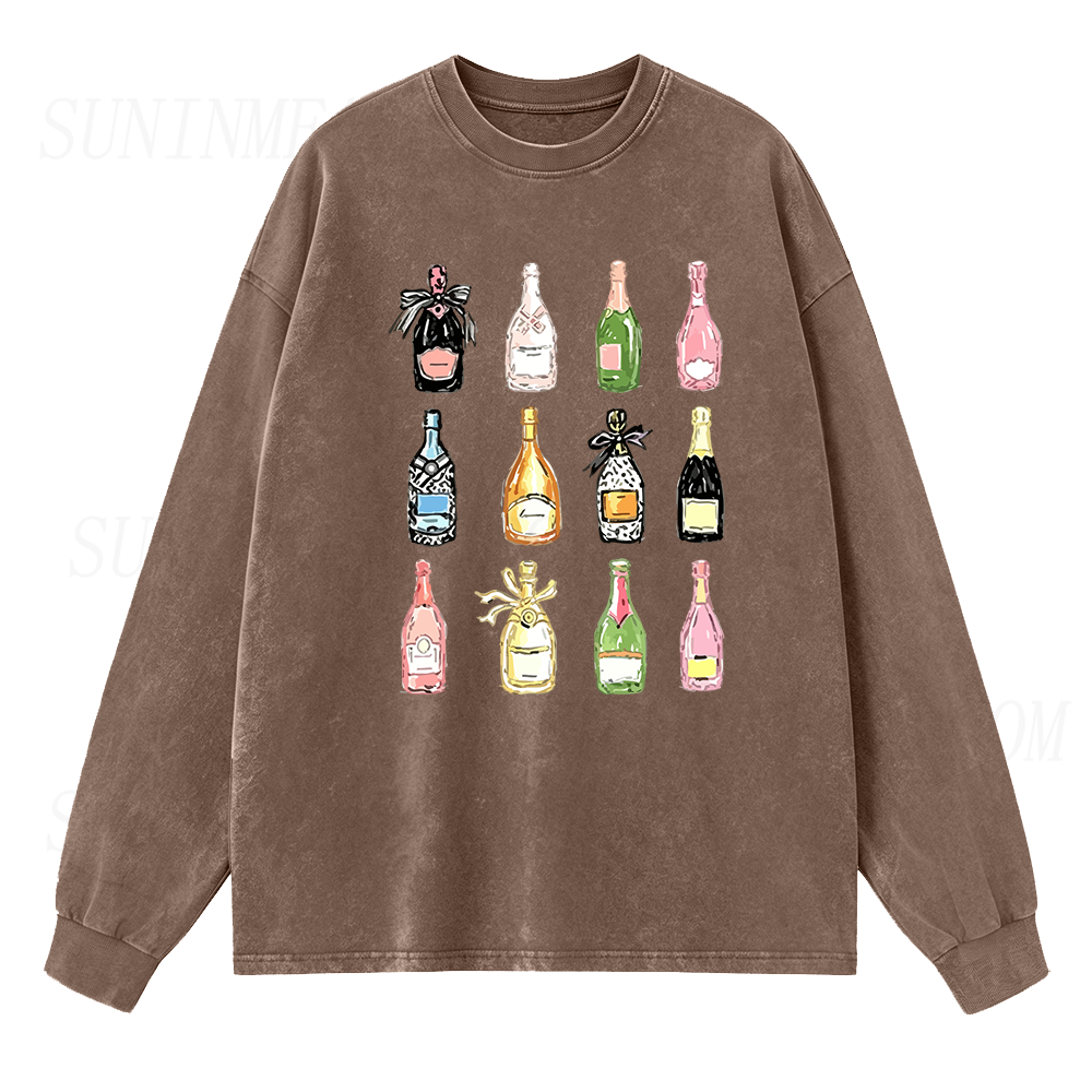 Retro Champagne Bottles Long Sleeve Unisex Tee