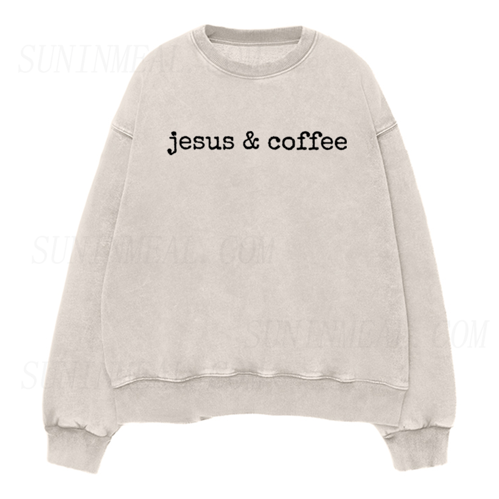 Jesus & Coffee Simple Lettering Unisex Crewneck Sweatshirt