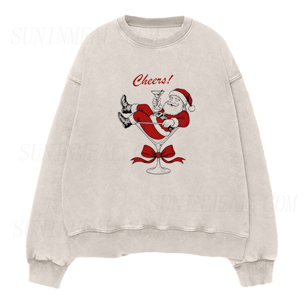 Funny Santa Martini Christmas Cheers Unisex Crewneck Sweatshirt