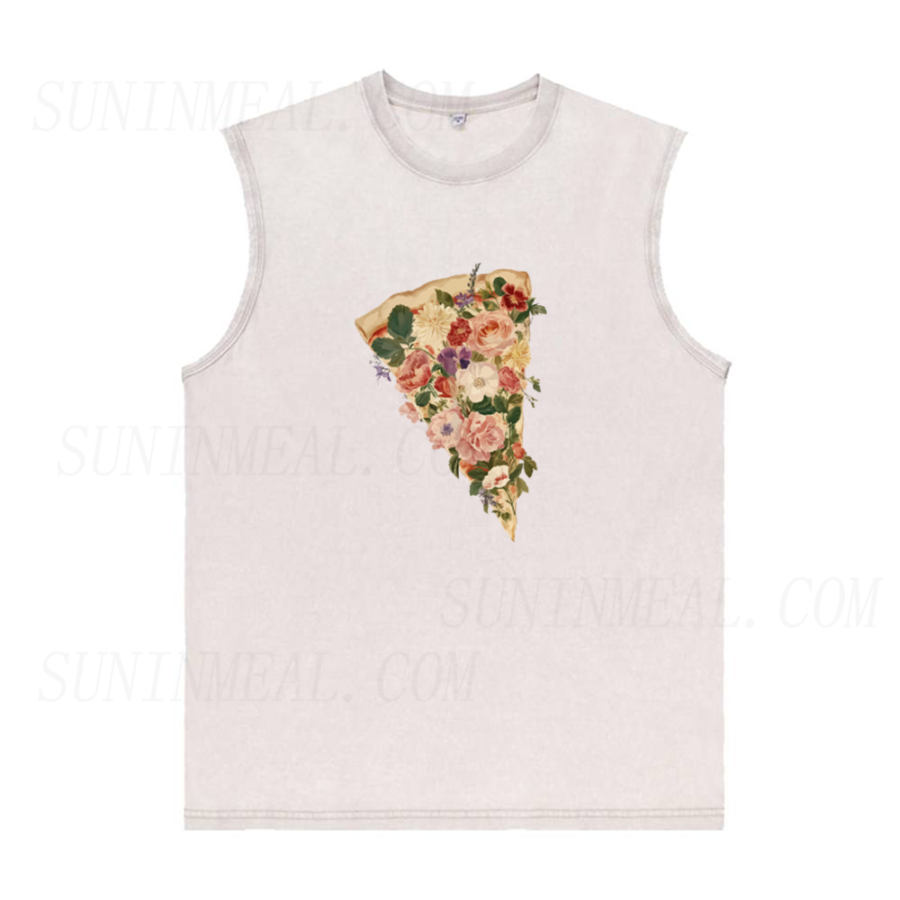 Pretty Floral Pizza Unisex Tank Top