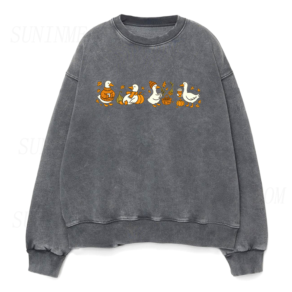 Fall Cute Goose Pumpkin Unisex Crewneck Sweatshirt