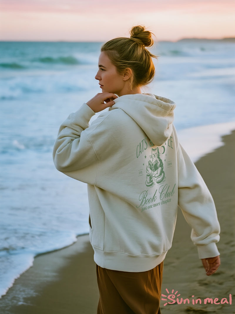 Coffee Cat and Book Lovers Unisex Hoodie