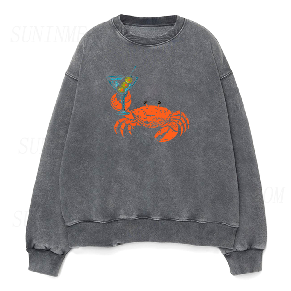 Funny Crab Holding Cocktail Unisex Crewneck Sweatshirt