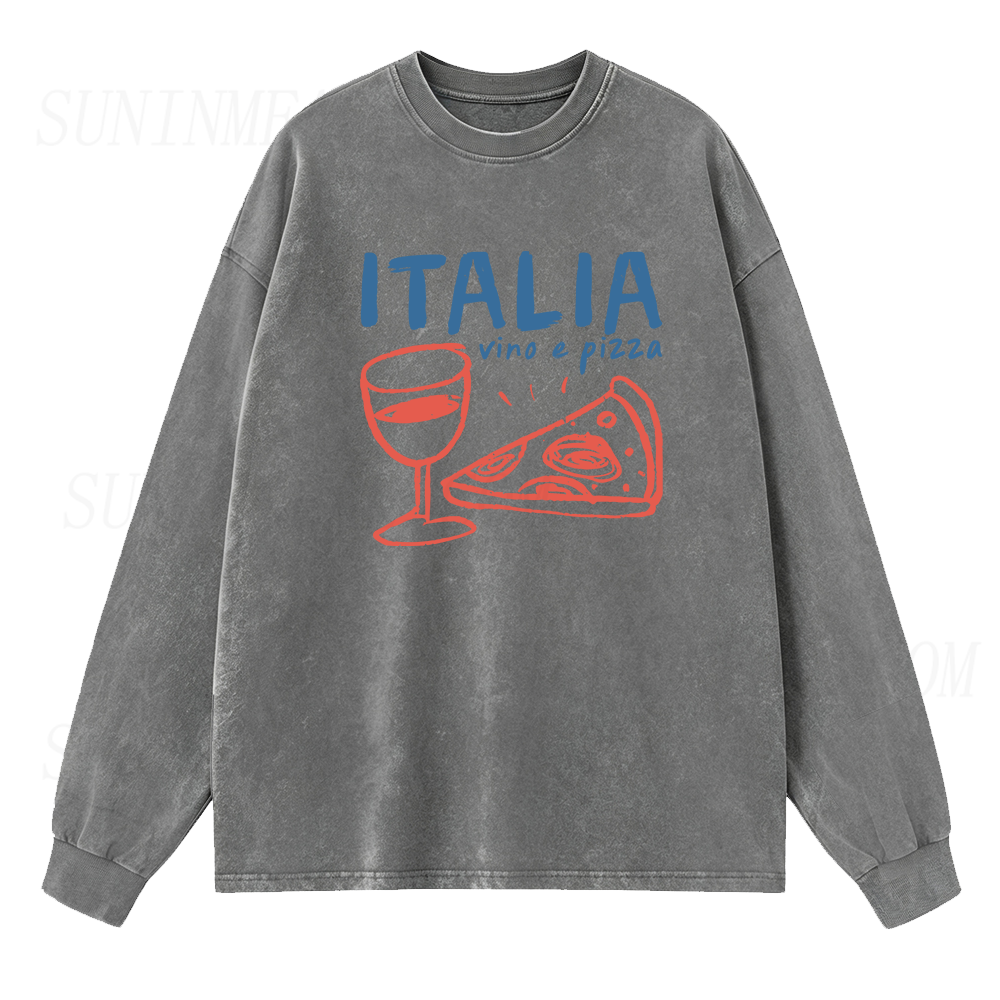 Italy Vino E Pizza Long Sleeve Unisex Tee