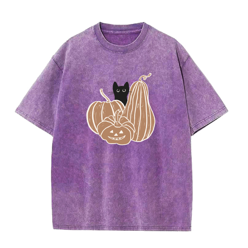 ハロウィン猫とカボチャのユニセックスTシャツ