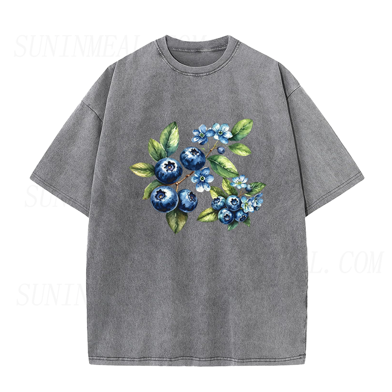 Watercolor Blueberry Branch Floral Unisex Tee
