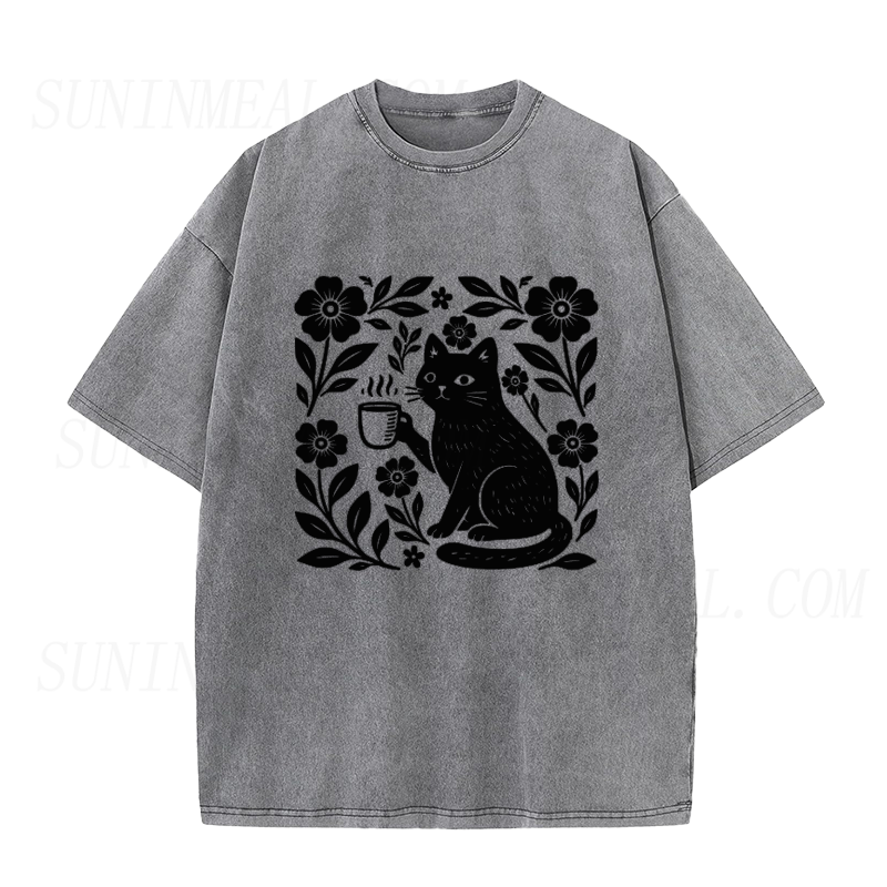 Black Cat Coffee Floral Unisex Tee