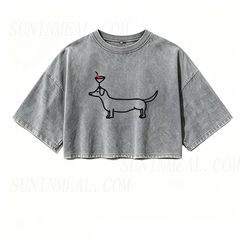 Dog Cocktail Oversized Crop Tee