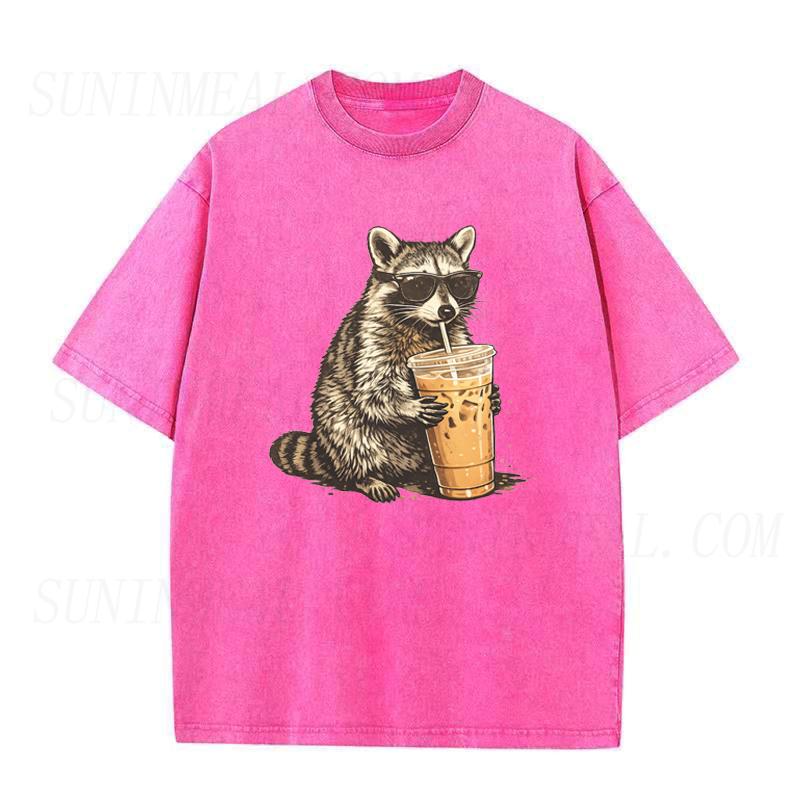 Raccoon Drinking Iced Coffee Unisex Tee