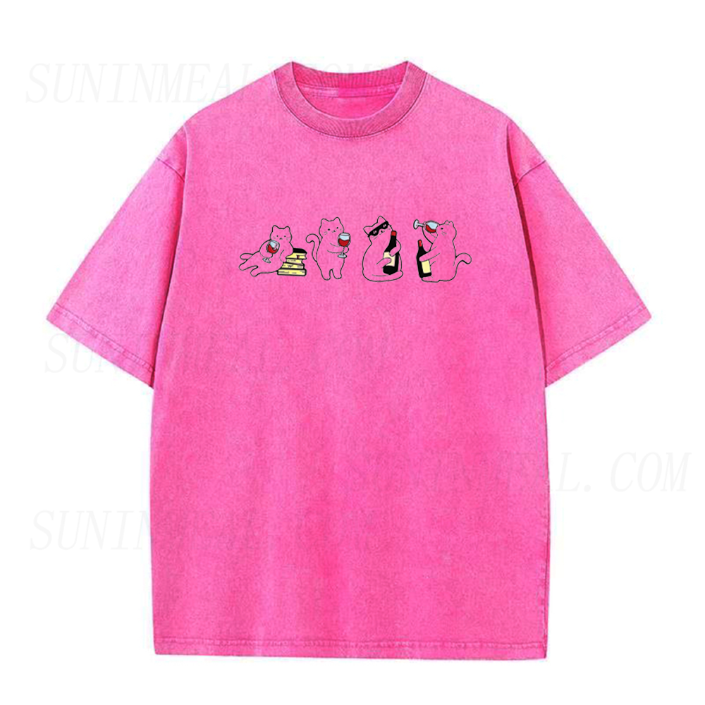 Cute Wine Cat Party Graphic Unisex Tee