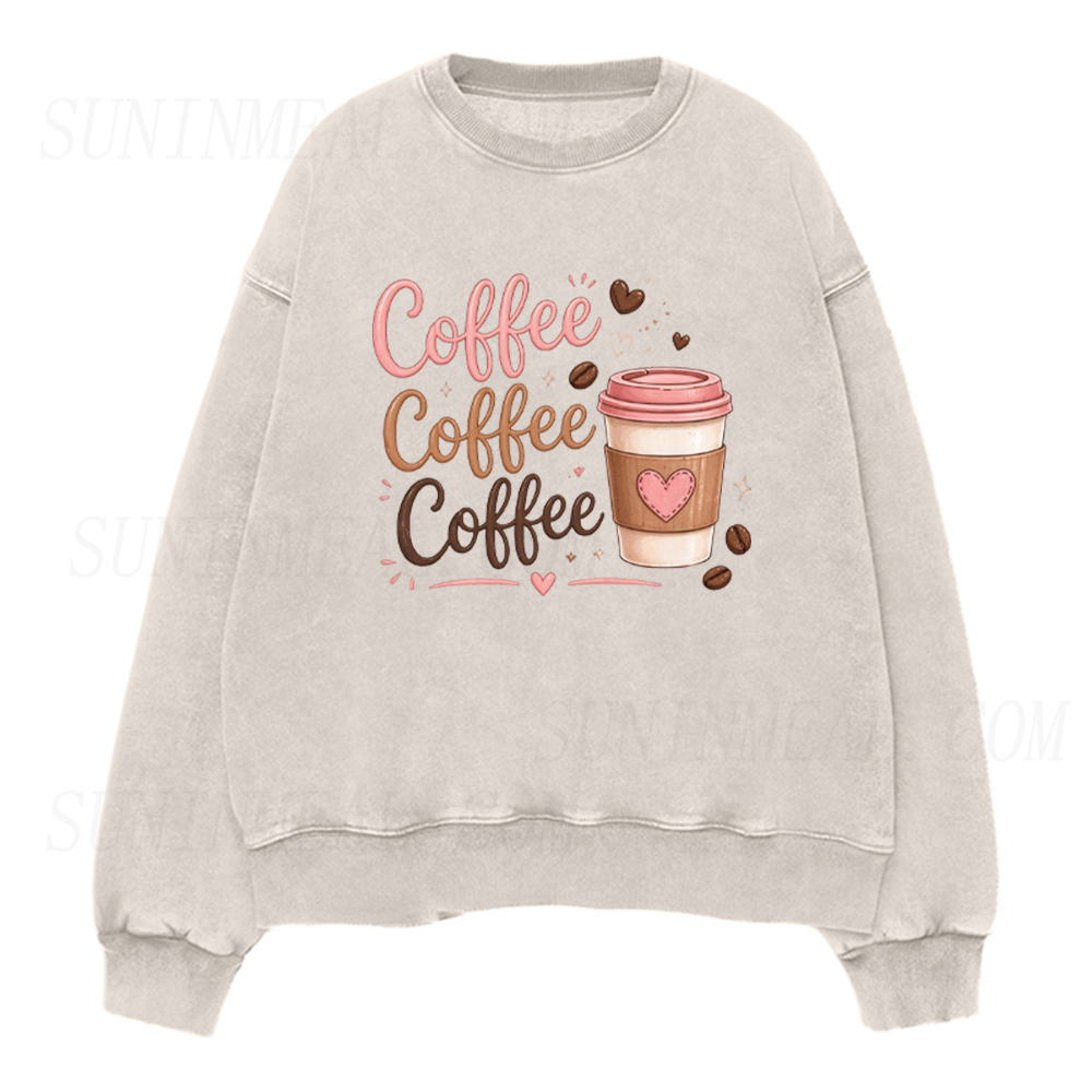 Coffee Coffee Coffee Cute Heart Coffee Cup Unisex Crewneck Sweatshirt