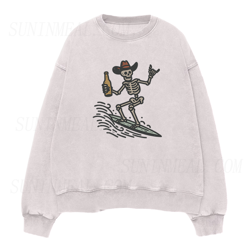 Vintage Surfer Skeleton Unisex Crewneck Sweatshirt