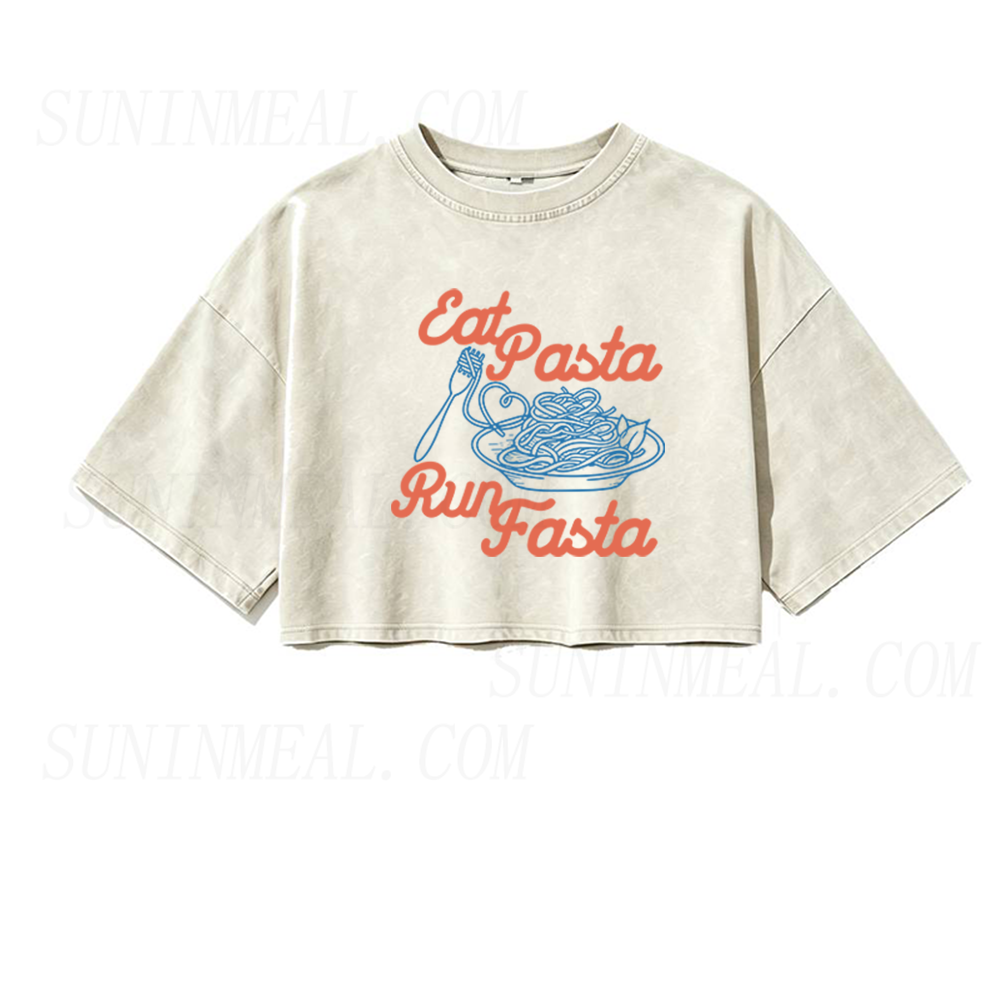 Eat Pasta Run Fasta Oversized Crop Tee