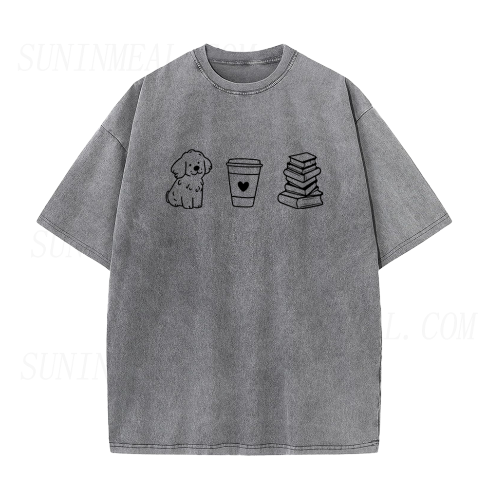 Cute Puppy Coffee Book Lover Graphic Unisex Tee