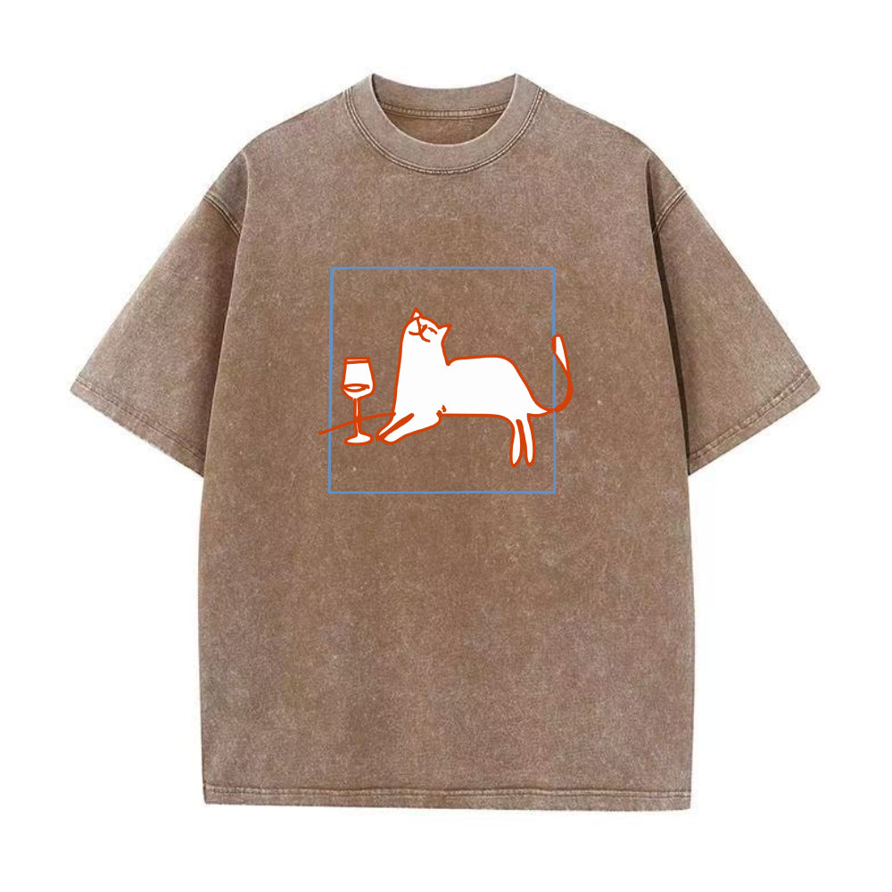 orange cat with wine unisex Tee