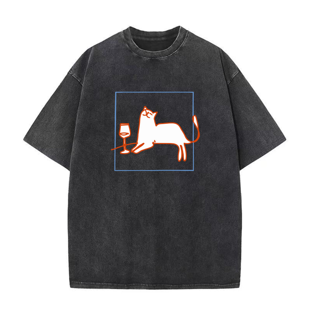 orange cat with wine unisex Tee
