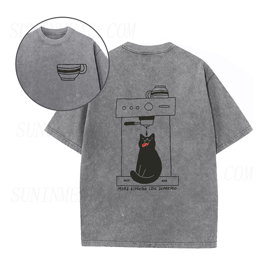 Cat Coffee More Espresso Less Depresso Unisex Tee