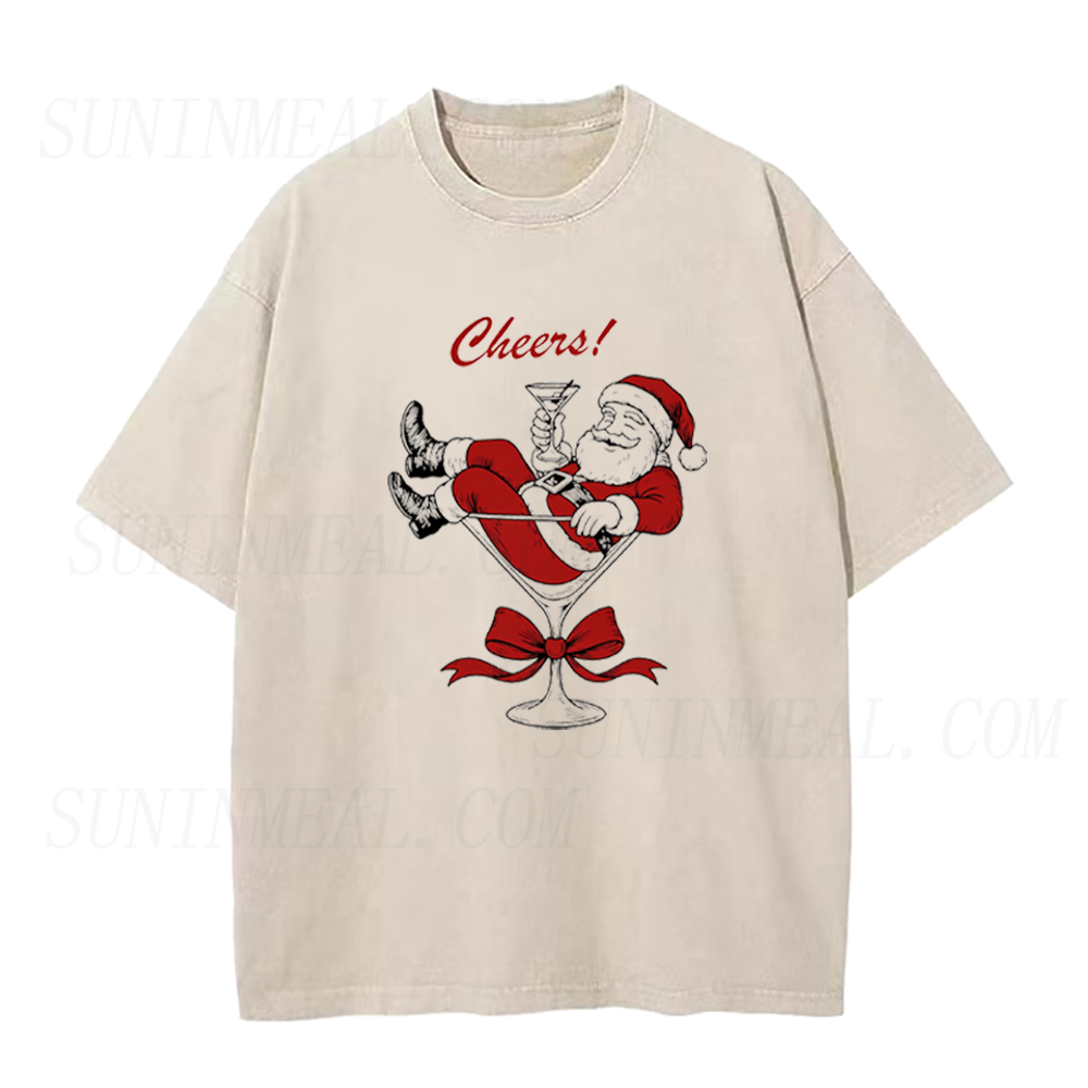 Funny Santa Martini Christmas Cheers Unisex Tee